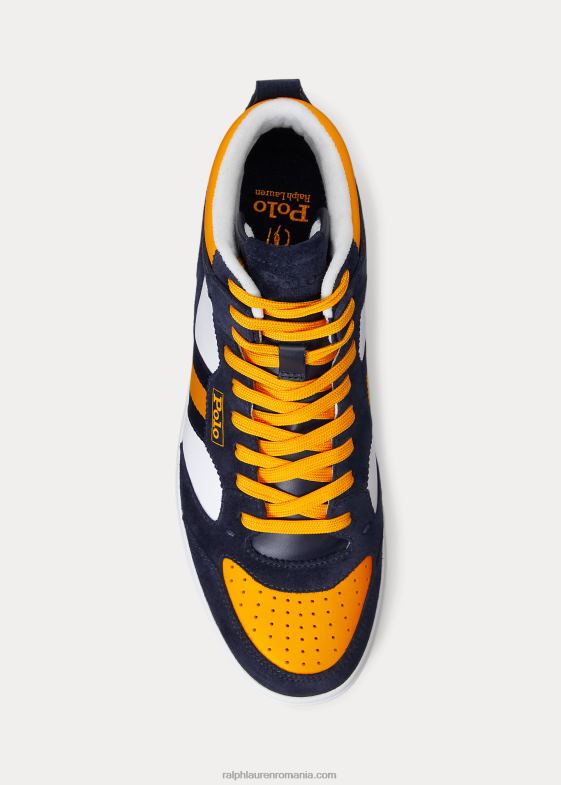 bleumarin/alb/galben bărbați Ralph Lauren adidași înalți din piele și piele de căprioară curte 046881987