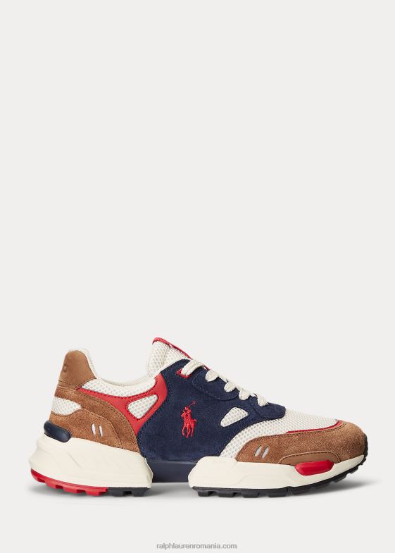 marin vânător/teac bărbați Ralph Lauren adidași din piele de căprioară și plasă 046881970