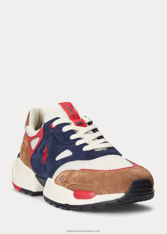 marin vânător/teac bărbați Ralph Lauren adidași din piele de căprioară și plasă 046881970