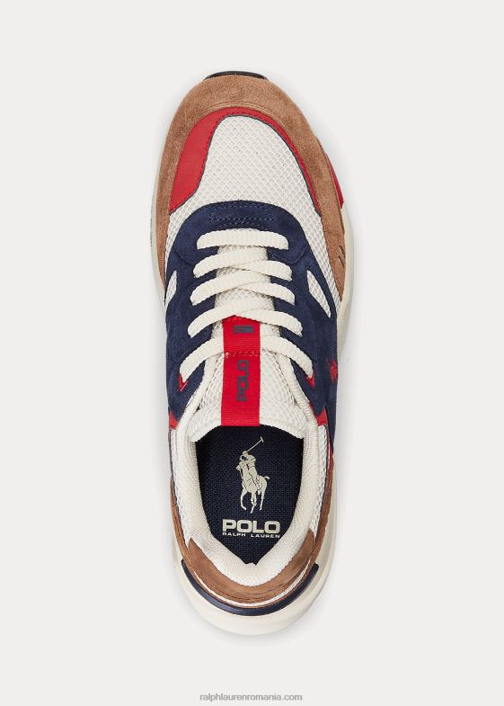 marin vânător/teac bărbați Ralph Lauren adidași din piele de căprioară și plasă 046881970