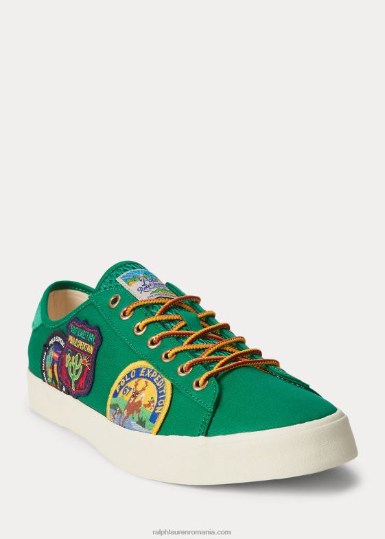 verde primar bărbați Ralph Lauren adidași din twill cu plasture cu logo nelson 046881988
