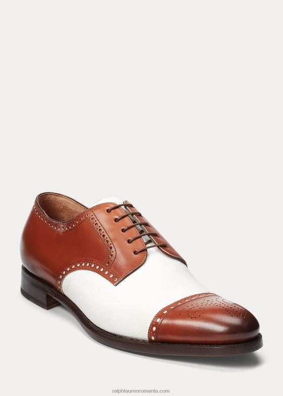 bronz/crem bărbați Ralph Lauren Pantof cu vârf din piele lustruită și piele de căprioară 046888740