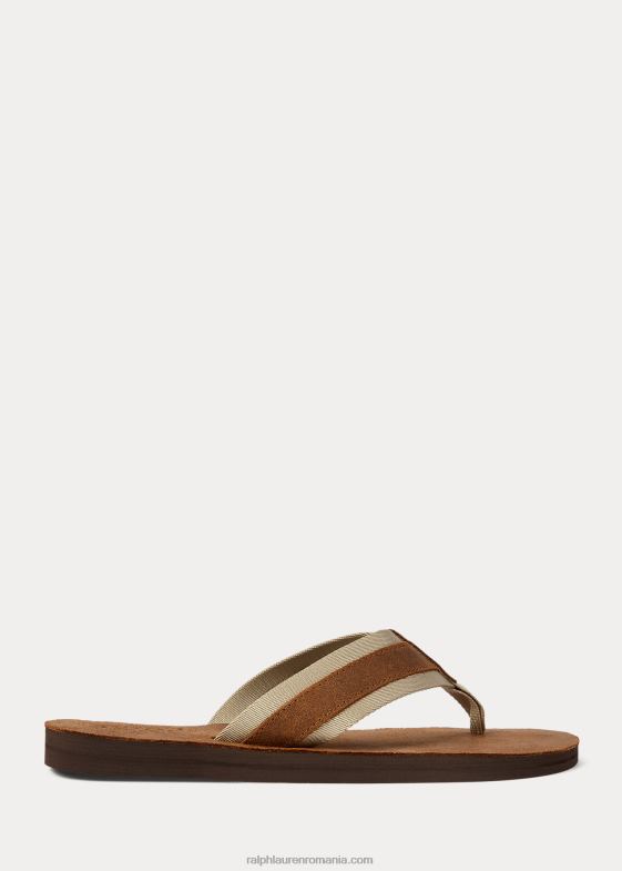 bronz/chino bărbați Ralph Lauren flip-flop din piele intoarsa cu garnitura gros-grain 046882066