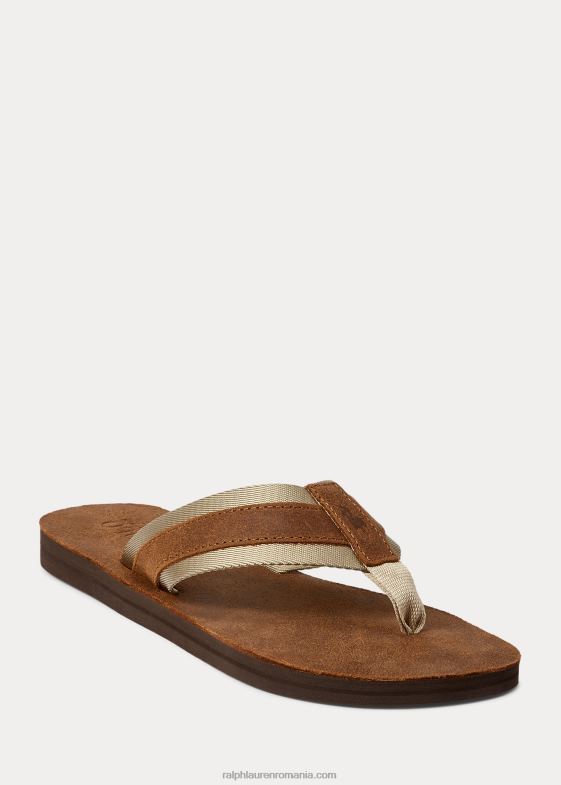 bronz/chino bărbați Ralph Lauren flip-flop din piele intoarsa cu garnitura gros-grain 046882066