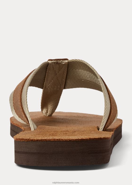 bronz/chino bărbați Ralph Lauren flip-flop din piele intoarsa cu garnitura gros-grain 046882066
