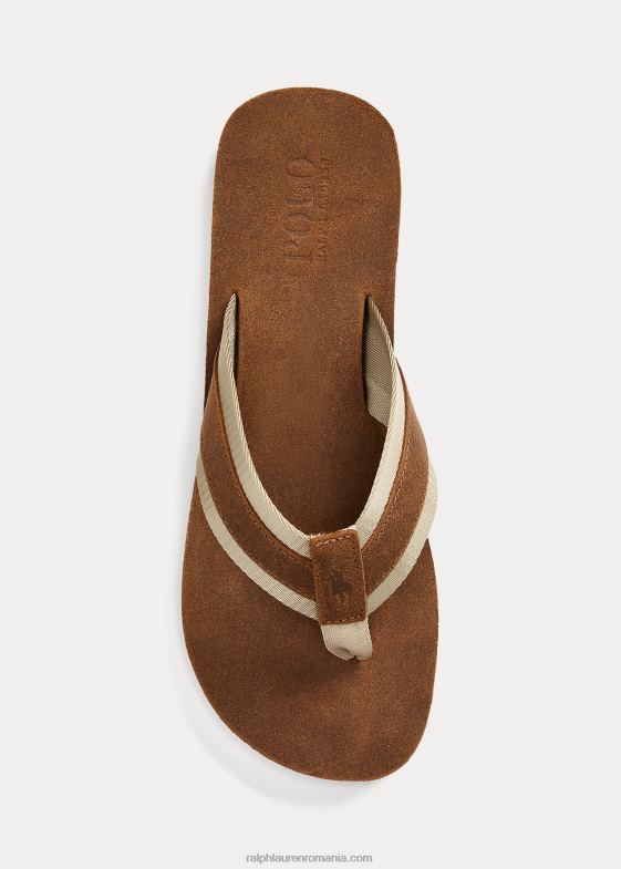 bronz/chino bărbați Ralph Lauren flip-flop din piele intoarsa cu garnitura gros-grain 046882066