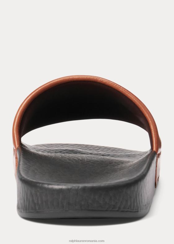 maro închis/ruginiu pal bărbați Ralph Lauren tobogan din piele de ponei semnătură 046882055