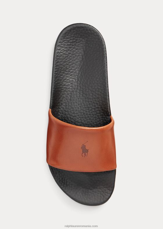 maro închis/ruginiu pal bărbați Ralph Lauren tobogan din piele de ponei semnătură 046882055