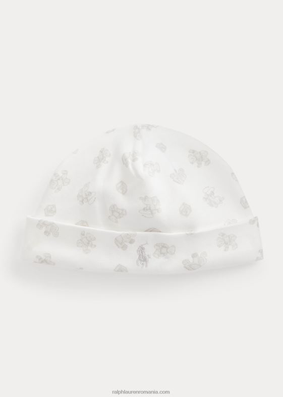 multi gri bebelus Ralph Lauren bonetă din bumbac organic cu imprimeu de urs 046888025