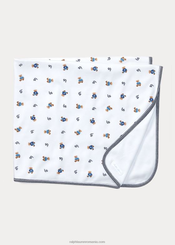 alb multi/bleumarin rafinat bebelus Ralph Lauren pătură din bumbac urs polo 046888078
