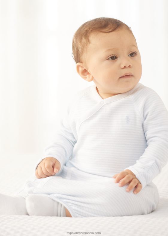 albastru de beril/alb bebelus Ralph Lauren rochie interlock din bumbac cu dungi 046888181