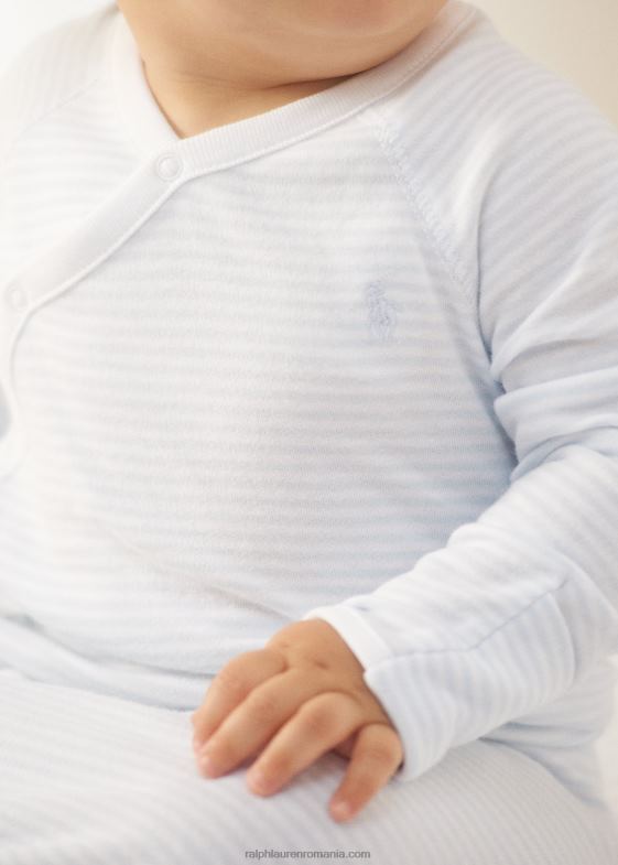 albastru de beril/alb bebelus Ralph Lauren rochie interlock din bumbac cu dungi 046888181