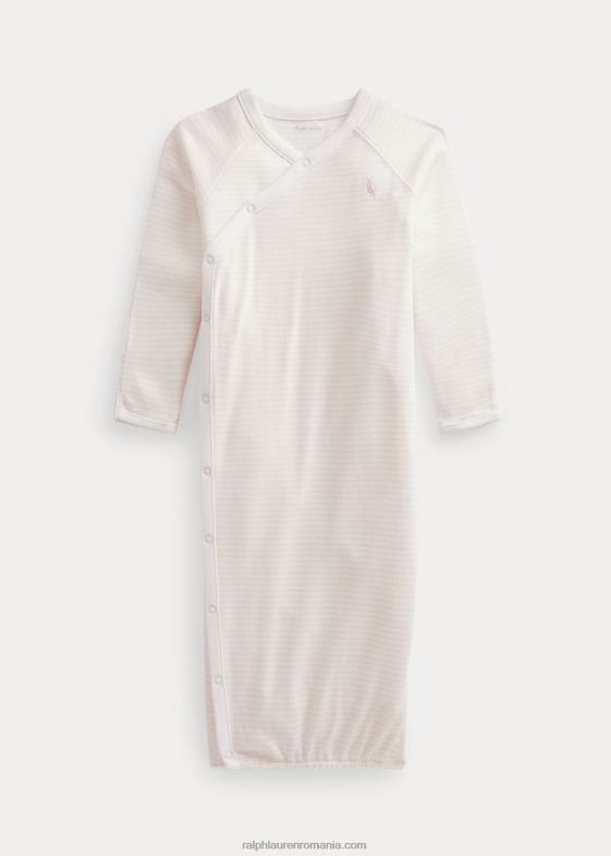 roz/alb delicat bebelus Ralph Lauren rochie interlock organică în dungi 046888180