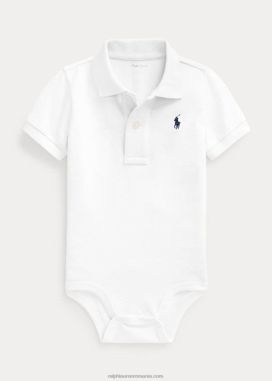 alb bebelus Ralph Lauren body polo din plasă de bumbac 0468810010