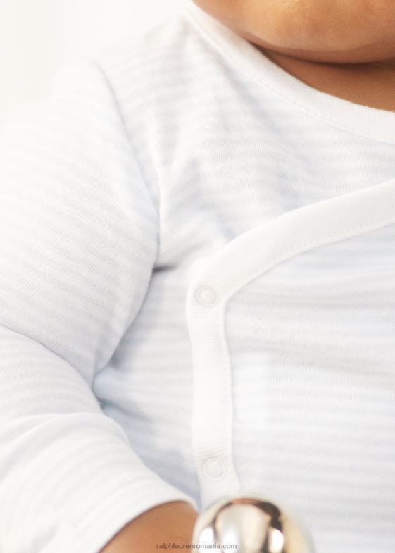 albastru de beril/alb bebelus Ralph Lauren body cu decolteu în V din bumbac în dungi 046888156