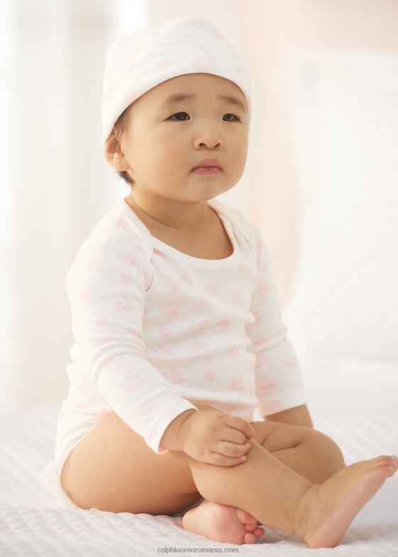 multi roz bebelus Ralph Lauren Body din bumbac organic cu imprimeu de urs 046888166