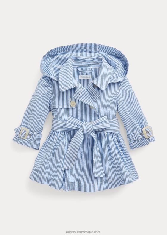 albastru alb bebelus Ralph Lauren trenci cu glugă seersucker 046888328