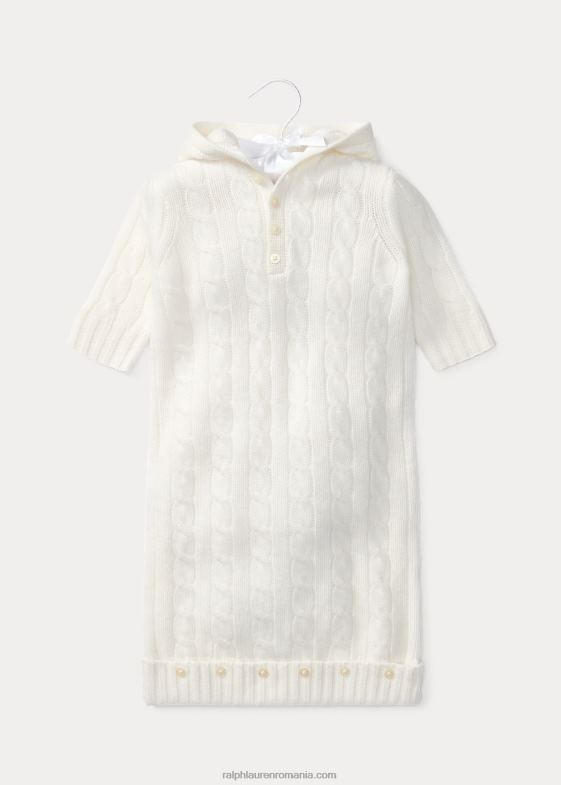 alb cald bebelus Ralph Lauren bunting din cașmir tricot în cablu 046887755