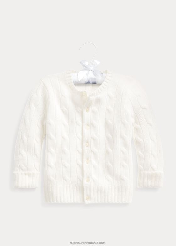 alb cald bebelus Ralph Lauren cardigan din cașmir din tricot cablu 046888005