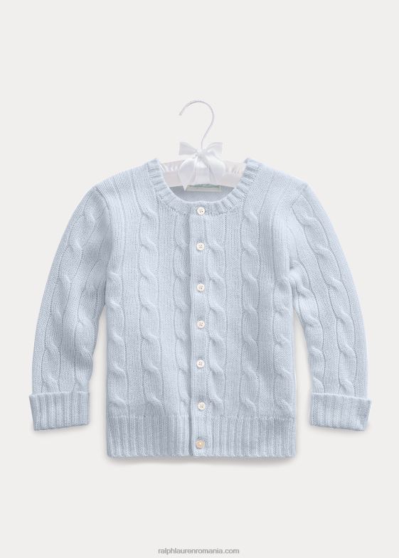 albastru sidefat bebelus Ralph Lauren cardigan din cașmir din tricot cablu 046888003