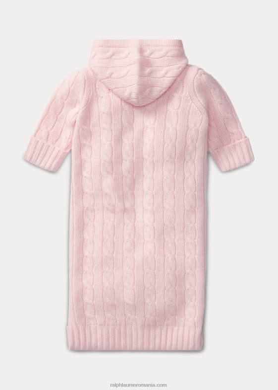 roz de dimineață bebelus Ralph Lauren bunting din cașmir tricot în cablu 046887757