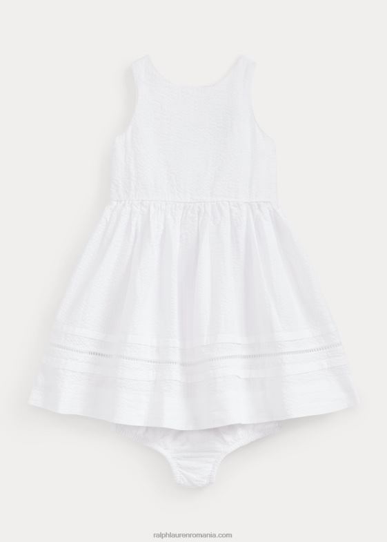 alb bebelus Ralph Lauren rochie din bumbac seersucker & bloomer 046888241