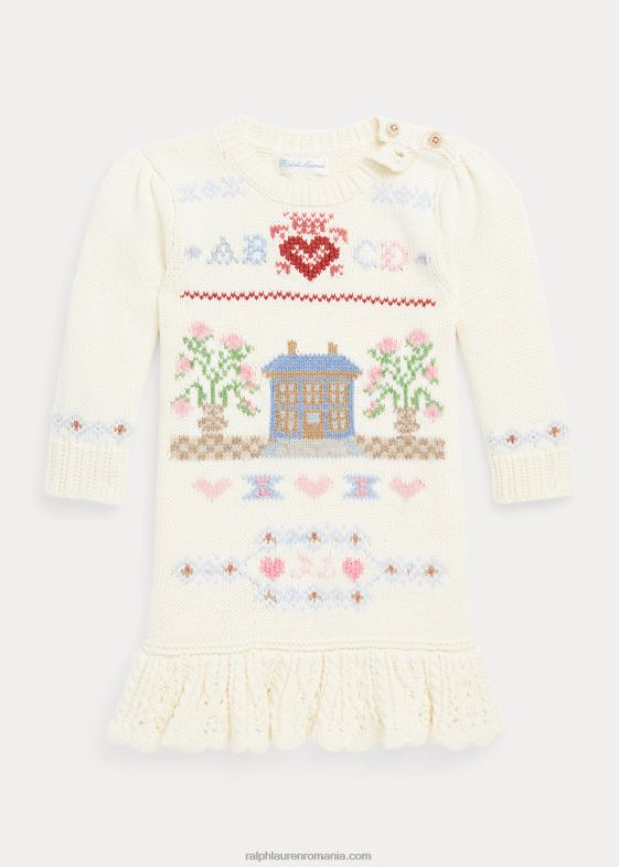 crema clubhouse bebelus Ralph Lauren rochie pulover din bumbac din tricot intarsia 046888237