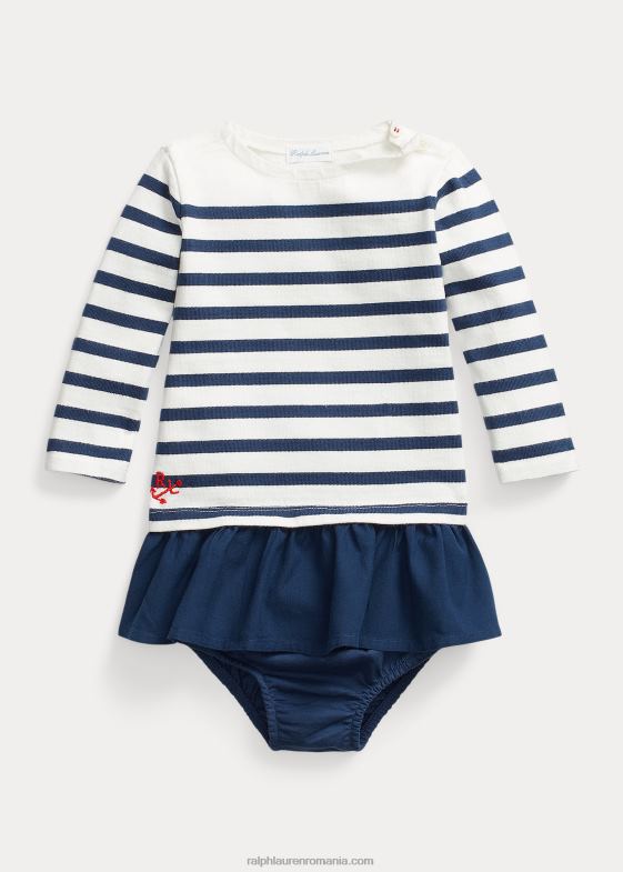 deckwash alb multi bebelus Ralph Lauren rochie și bloomer din bumbac cu dungi 046888235