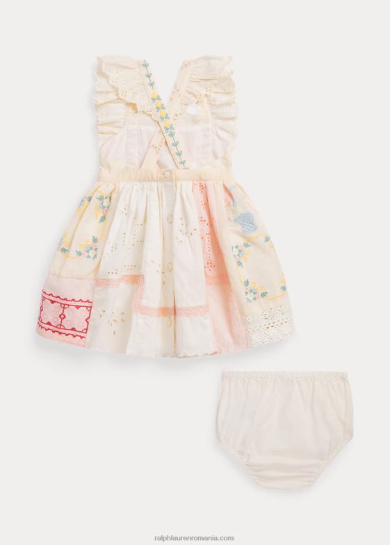 multi alb bebelus Ralph Lauren rochie și bloomer din amestec de bumbac mozaic 0468810032