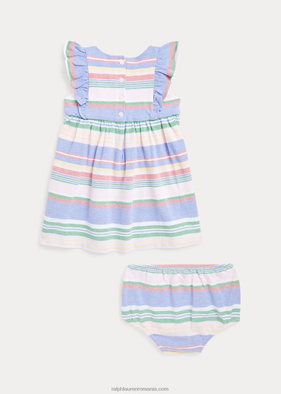 multi verde bebelus Ralph Lauren rochie din plasă de bumbac în dungi și bloomer 046887860