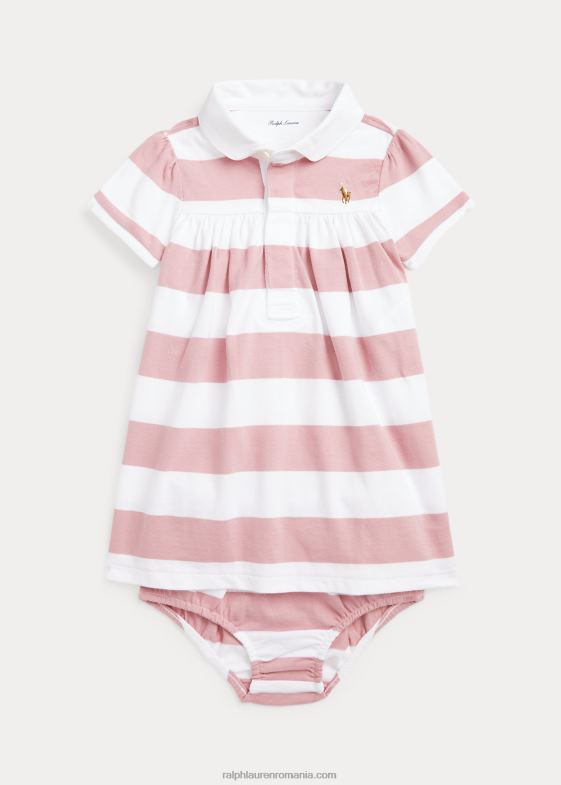trandafir adirondack/alb bebelus Ralph Lauren rochie de rugby din jerseu în dungi și bluză 046887838