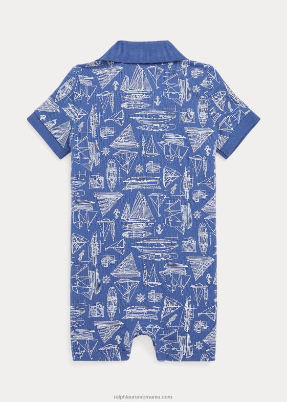 imprimeu albastru navigant bebelus Ralph Lauren Pantalon scurt polo din plasă de bumbac cu imprimeu barca cu pânze 046888141