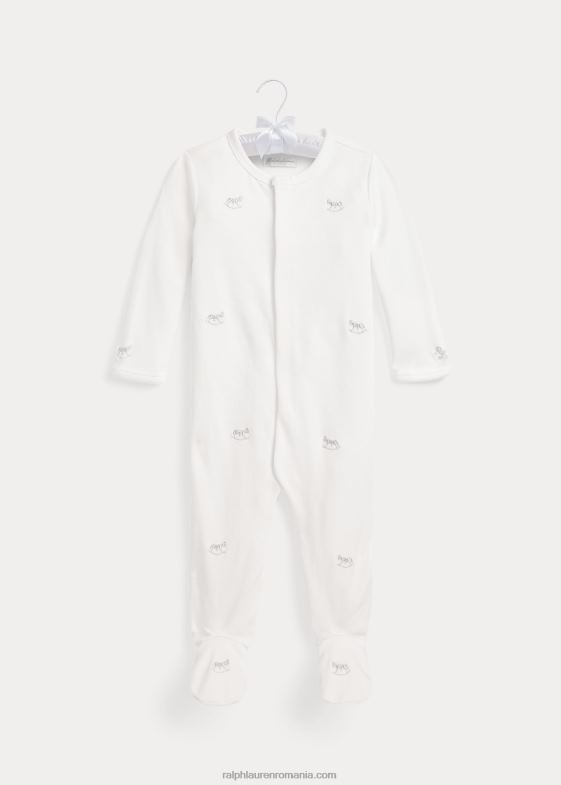 alb bebelus Ralph Lauren salopetă din bumbac cu picioare interlock 046887753