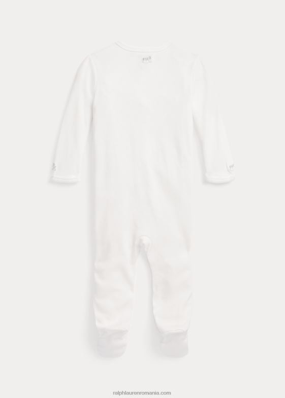 alb bebelus Ralph Lauren salopetă din bumbac cu picioare interlock 046887753