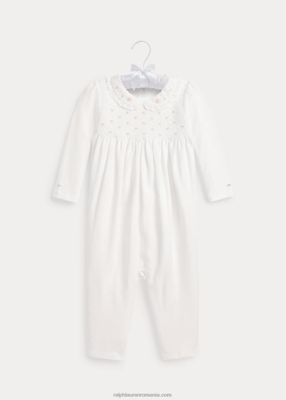 alb bebelus Ralph Lauren salopetă din bumbac organic smocked 046887744