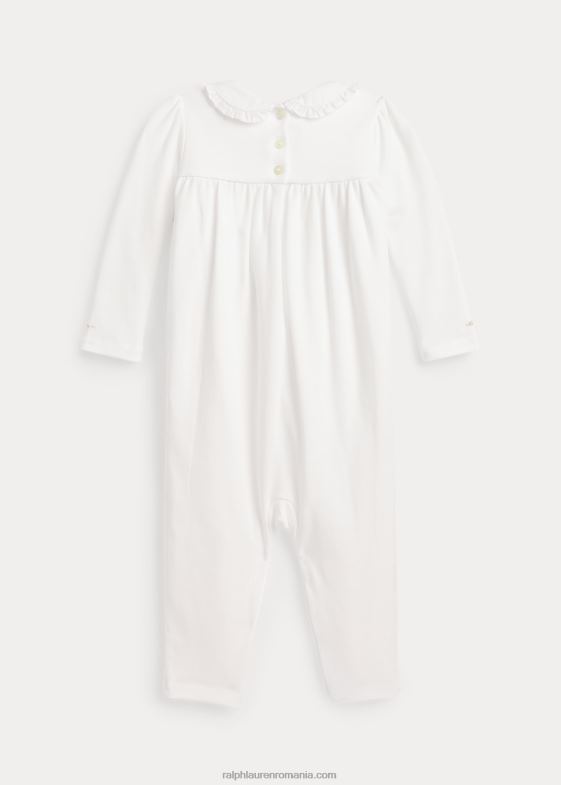 alb bebelus Ralph Lauren salopetă din bumbac organic smocked 046887744