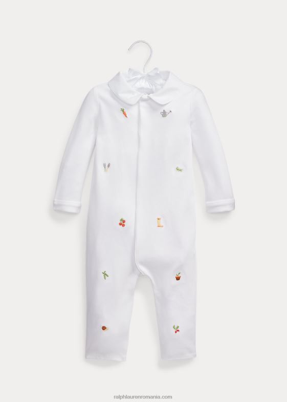 alb bebelus Ralph Lauren salopeta din bumbac brodata 046887748