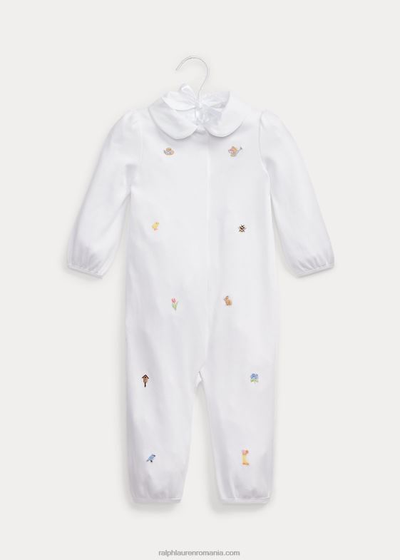 alb bebelus Ralph Lauren salopeta din bumbac cu broderie de gradina 046887745
