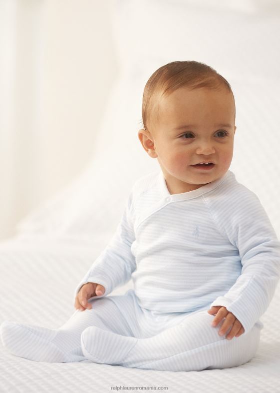 albastru de beril/alb bebelus Ralph Lauren salopetă din bumbac în dungi 046887716