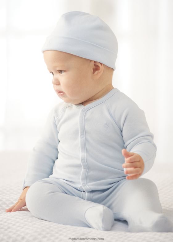 albastru de beril bebelus Ralph Lauren salopetă din bumbac cu picioare interlock 046887726