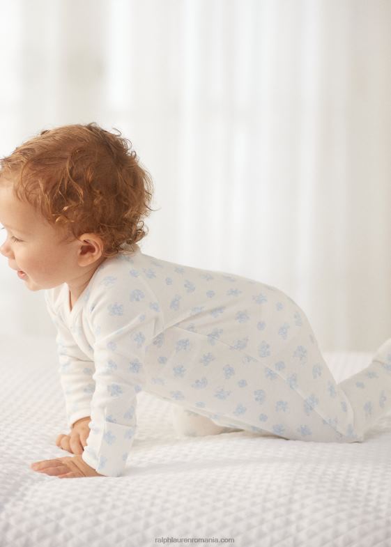 multi albastru bebelus Ralph Lauren salopetă din bumbac cu picioare interlock 046887722