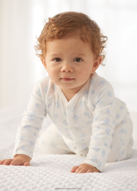 multi albastru bebelus Ralph Lauren salopetă din bumbac cu picioare interlock 046887722