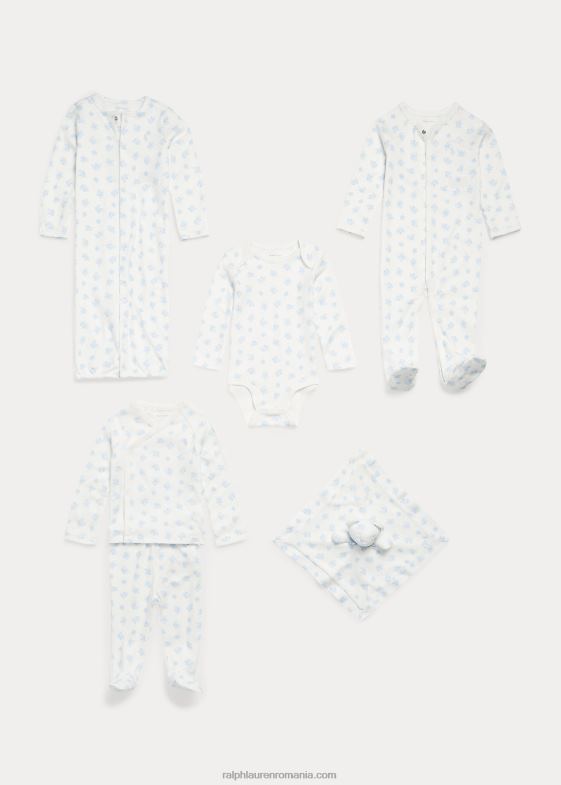 multi albastru bebelus Ralph Lauren salopetă din bumbac cu picioare interlock 046887722