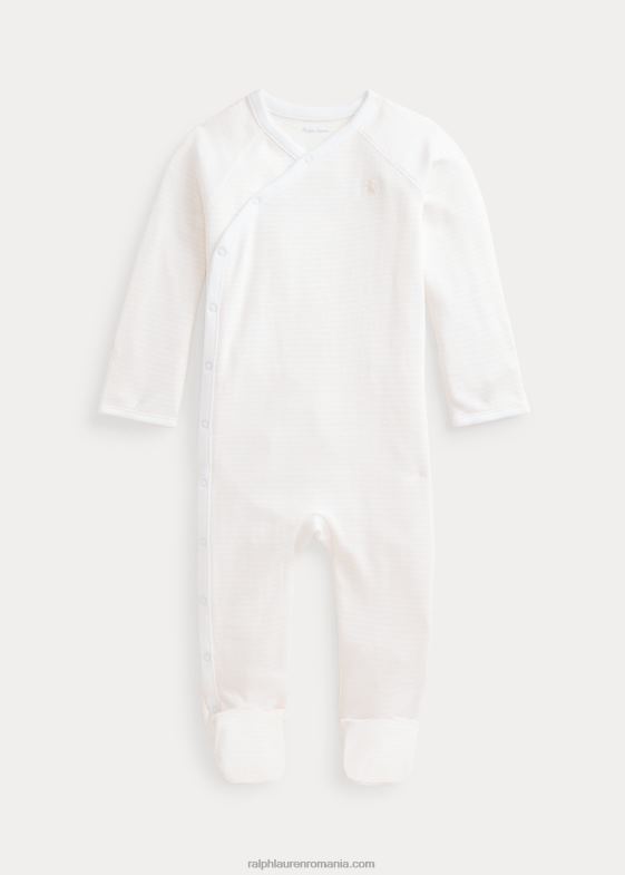 roz/alb delicat bebelus Ralph Lauren salopetă cu picioare din bumbac organic în dungi 046887727
