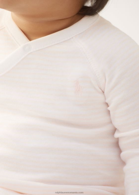 roz/alb delicat bebelus Ralph Lauren salopetă cu picioare din bumbac organic în dungi 046887727