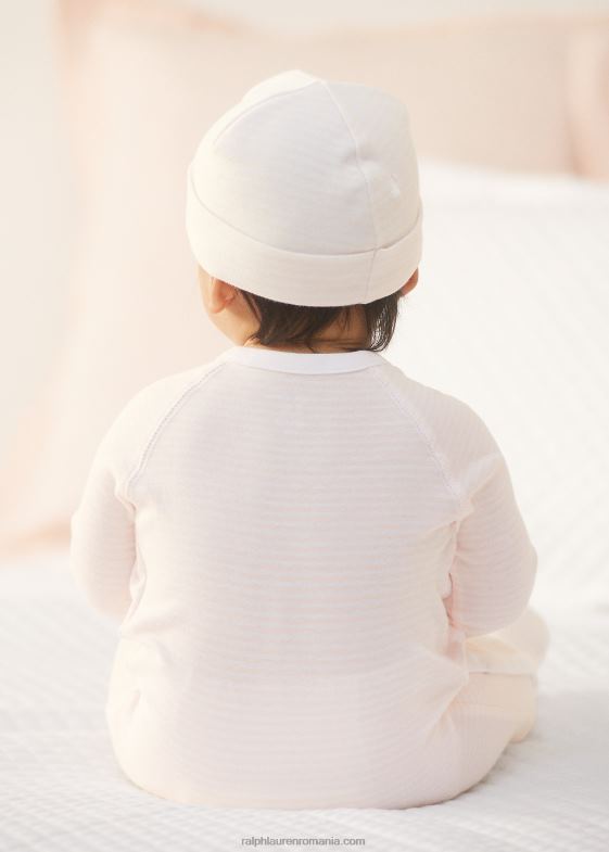 roz/alb delicat bebelus Ralph Lauren salopetă cu picioare din bumbac organic în dungi 046887727