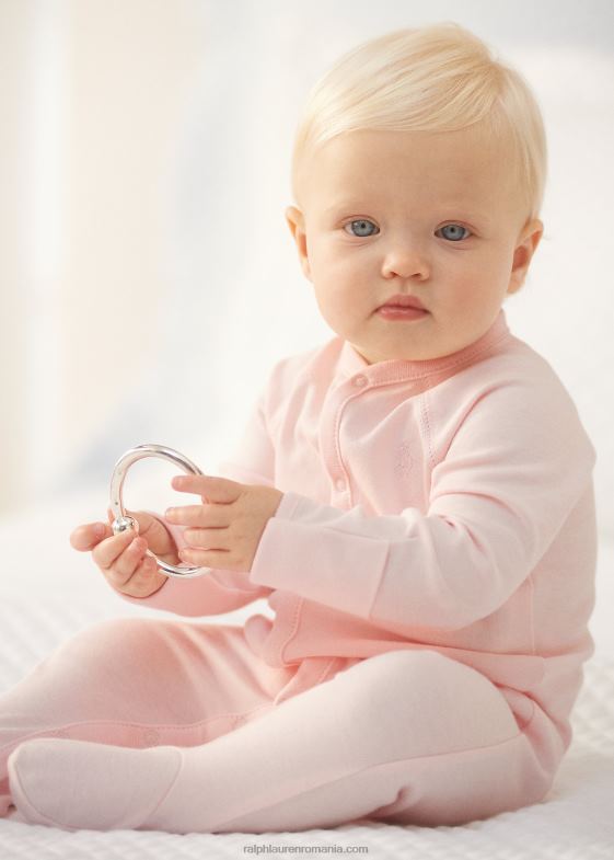 roz delicat bebelus Ralph Lauren salopetă din bumbac organic 046887717