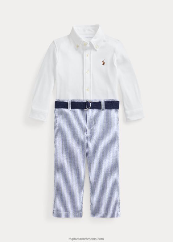 alb bebelus Ralph Lauren Set curea cămașă și pantaloni seersucker 046888209