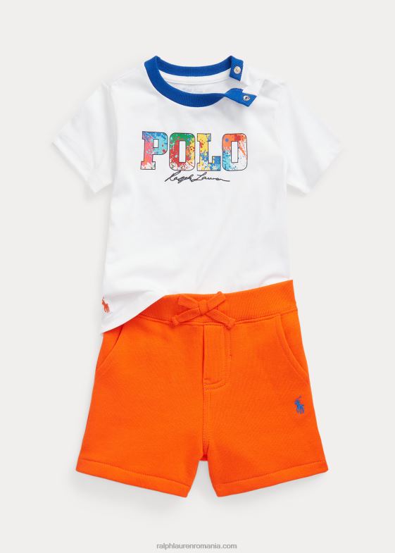 alb bebelus Ralph Lauren Tricou cu logo și set scurt fleece 046887758