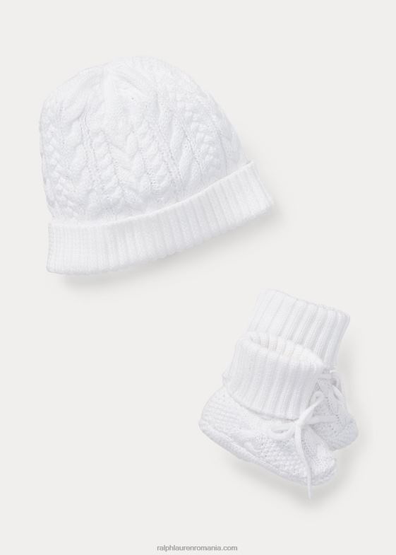 alb bebelus Ralph Lauren set căciuli și papuci din bumbac 046888341